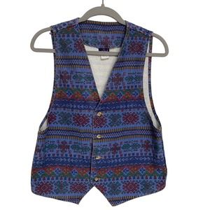 Vtg Stuffed Shirt Denim Jean Vest Size M Southwest Western Aztec Made USA 80s